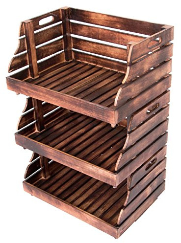 Divero 3er Set Vintage Holzkiste - Größe 49x35x25,5cm - Braun Geflammt
