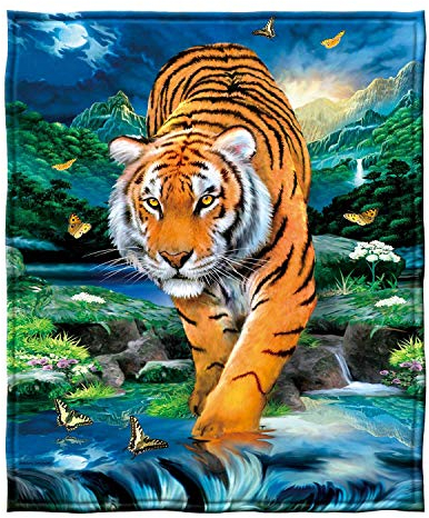 YISUMEI Decke 150x200 cm Kuscheldecken Sanft Flanell Weich Fleecedecke Bettüberwurf Mondschein Tiger