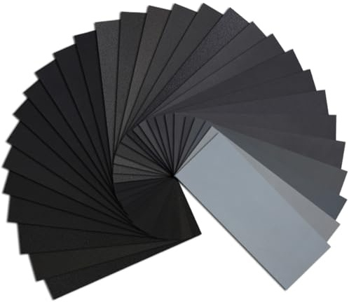 Schleifpapier, wasserdichtes Schleifpapier für Nasstrocken, 45 Stück, 120 bis 5000 verschiedene Körnungen, Schleifpapier für Holzmöbel, Metallschleifen und Autopolituren, 22,9 x 9,6 cm.
