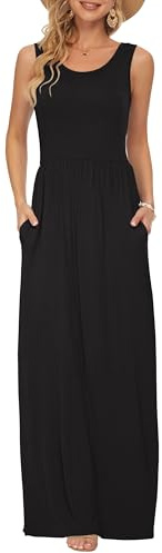 AUSELILY Summer Dresses for Women Casual Sleeveless Ladies Maxi Dress Long with Pockets Black XL