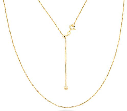 Miabella 925 Sterling Silver or 18K Gold Plated Italian 1mm Adjustable Solid Thin Bolo Box Chain Necklace for Women / 14-24 Inch Slider/Made in Italy (yellow-gold-plated-silver)