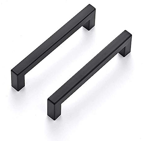 LONTAN 10 Pack Black Kitchen Cupboard Handles 128mm Hole Centers Black Handles for Cupboard Stainless Steel