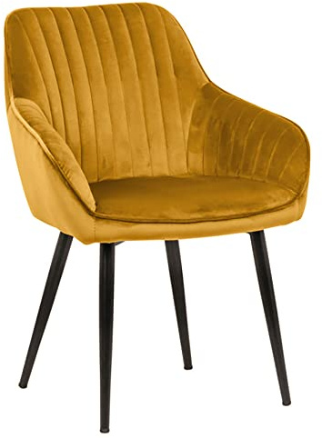 Stuhl TURIN - 42x56cm - senfgelb - Samt Armlehne Ziersteppung | hoher Komfort, bequeme Polsterung, Design, Retro, Eyecatcher