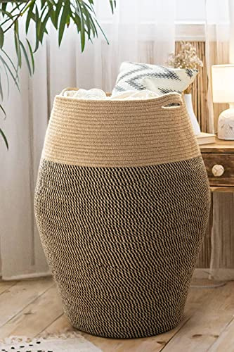 Goodpick Cesta de lavandería de cuerda tejida de yute de 105 L, cesta plegable para ropa para dormitorio y lavandería, cestas modernas de 65 x 45 cm de alto para organizar y decorar la habitación