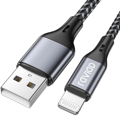 RAVIAD Long Câble iPhone 3M, [Certifié MFi] Câble Lightning Nylon Tressé | Ultra Résistant Cable Chargeur iPhone pour iPhone 14/13/12/11/Pro/X/XS/XR/8/8 Plus/7/7 Plus/6s/6s Plus/6/6 Plus/SE/5s-Gris