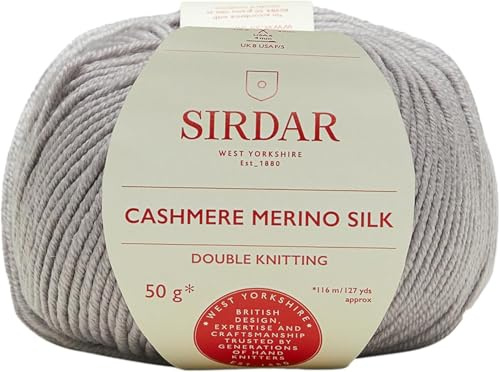 Sirdar Cashmere Merino Silk DK Doppelstrick, Silbergrau (405), 50 g