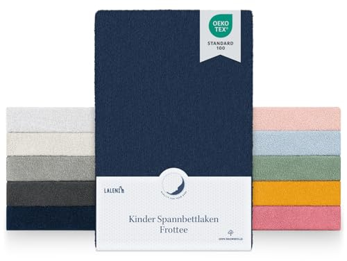 Laleni 2er Set Frottee Spannbettlaken 40x90cm - Oeko-TEX Zertifiziertes Bettlaken- Faltenfreie Spannbetttücher für Kinderbett - Babybett und Moses Körbchen Dark Ocean Blue - Blau