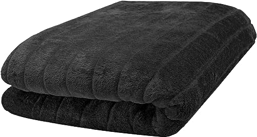 ZOLLNER Kuscheldecke in 150x200 cm - kuschelige und warme Sofadecke - waschbar bis 30°C - wunderschöne Felloptik in schwarz - Hotelqualität - Oeko Tex® Zertifiziert