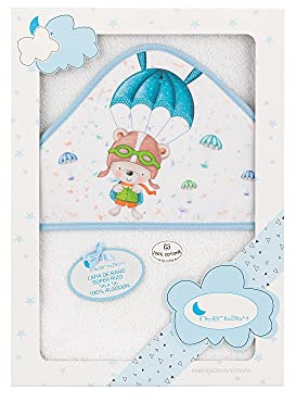 Interbaby Asciugamano con cappuccio per neonato PARACAIDISTA in bianco e blu - 560 g