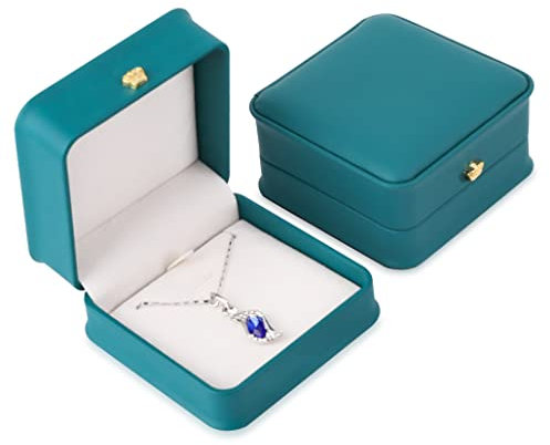 iSuperb 2PK Ringschachtel Anhänger Armband Box Schmuck Geschenkbox PU Leder Schmuckschatulle Dunkelgrün Schmuckkästchen Damen Schmuckkoffer Leather Jewelry box (Mini Anhängerbox)