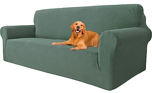 YSTELLAA High Stretch Sofa Überzug 3 Sitzer, Couch Bezug rutschfest, Weihnachtsdeko Sofahusse Elastische, Couchüberzug Sofaschutz Katze Durable, Waschbare Sofa Covers Mit Armlehnen, Grün