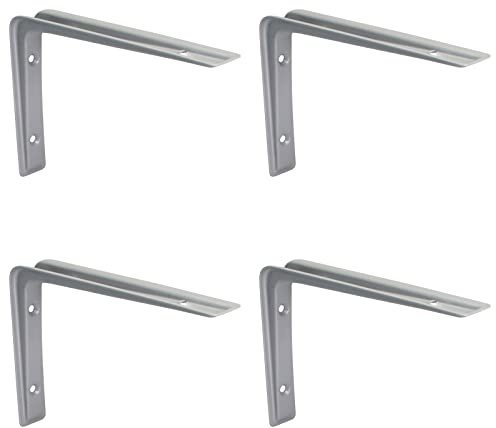 PRIOstahl Regalträger Stahlwinkel Regalwinkel Regalhalterung Regalkonsole Regalbodenträger - 4 x Träger 155 x 220 mm in Grau für Regale Regalsystem Wand Winkel Wandregal Wandkonsole aus Stahl