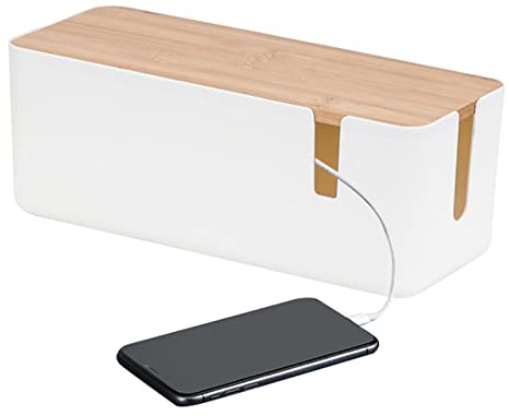 Moonyan Boîte Cache Câble, Grand Rangement Câbles Electriques avec Bois Couvercle, pour Couvrir Et Cacher Les Fils Télévision Ordinateur Routeur Hub USB Et Multiprise sous Le Bureau