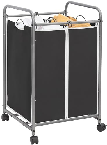 STORAGE MANIAC 2 Section Laundry Sorter, Laundry Hamper with Wheels, Black