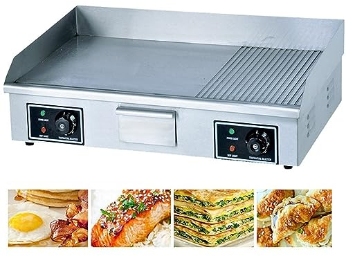 RUYICZB Plancha Eléctrica Profesional De Acero Inoxidable 4400 W, 220-240 V, Antisalpicaduras Placa De Parrilla De Hierro Fundido, Superficie Lisa, 730X 500mm, Termostato 50 A 300 °C