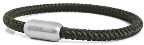 Akitsune Silvus Pulsera de Nailon | 5 mm de grosor | Joyería de Muñeca Mujer Hombre Acero Inoxidable Pulsera con Cierre Magnético - Plata Mate - Verde Oliva 22,5 cm