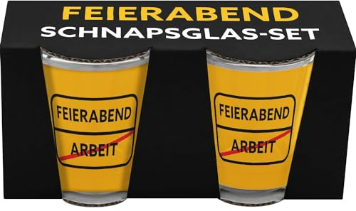 Schnapsglas-Set Motiv Feierabend: Geschenkartikel mit Spruch Feierabend
