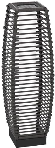 Outsunny Rattan Solar Floor Lamp Outdoor Garden Lantern Pathway 68cm Grey | Decorative Lighting, Auto On/Off LED Lights, IP44, Porch, Yard, Courtyard, Deck