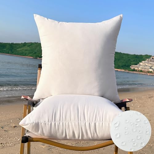QSWRD Outdoor-Kisseneinlage, groß, wasserabweisend, Terrassenmöbel, dekorative Veranda, Couch, Premium, quadratisches Sofakissen, Weiß, 55 x 55 cm, 2 Stück