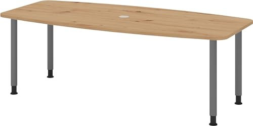 bümö Konferenztisch oval 220x103 cm großer Besprechungstisch in Asteiche, Besprechungstisch mit Gestell in Graphit, Meetingtisch für 8 Personen, XL-Tisch für Besprechungsraum & Meeting