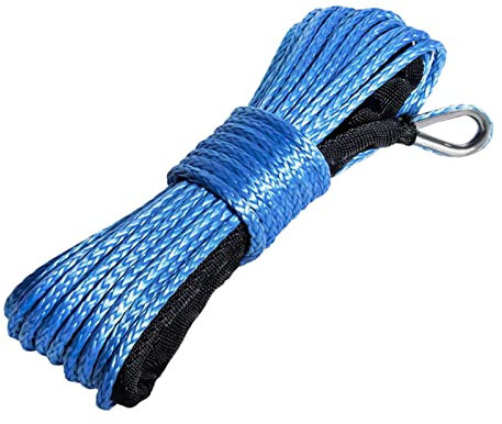 Rurunklee Cavo per argano sintetico con guaina, 6 mm x 15 m, corde di traino sintetico a 12 fili, 7700 libbre per auto camion ATV UTV