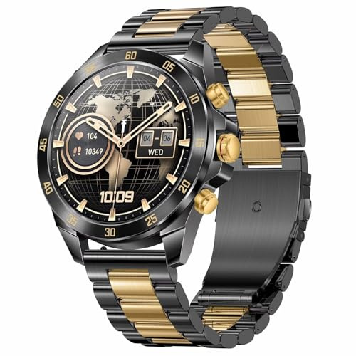Smartwatch Herren Metallarmband Gold Silber Schwarz Robust Edelstahl Gesundheitsuhr Blutdruckmessung Telefonfunktion Pulsuhr für Android IOS Whatsapp Funktion Fitnessuhr pulsmesser Schrittzähler