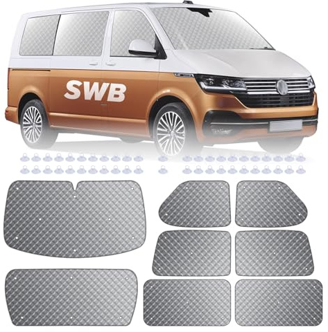 MaxAwe 8Stk Thermomatte Fahrerhaus passend für VW T4 SWB, Luxus Interne Auto Sonnenblende Frontscheibenabdeckung, Thermo Jalousien Set Verdunkelung, Sonnenschutz Windschutzscheiben Matte