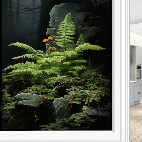DEBAOKA Moderne Farne Buntglas Fensterfolie Tropische Grünpflanzen Waldsteine Sichtschutz 45x60 cm