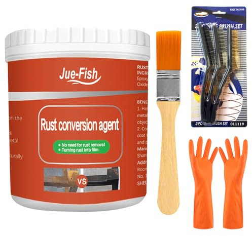 GMHLLES Rust Remover for Metal, 100g Multi-Function Rust Converter,Universal Rust Converter for Cars,Rust Paint for Metal,Turns Rust Into a Protective Shield (with Brush*1,Wire Brush*3,Glove*1)