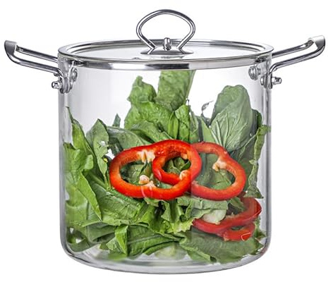 Yiustldd Glass Saucepan with Lid Handle, Clear Glass Cooking Pot Heat Resistant, Glass Saucepan Stockpot for Home Kitchen Restaurant,5.5L