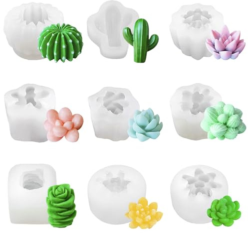 Aulese Silikonformen Gießformen, 9 PCS Kerzen Formen Silikon, Sukkulenten Silikonformen, 3D Silikonform für DIY Aromatherapie Kerzen Herstellung