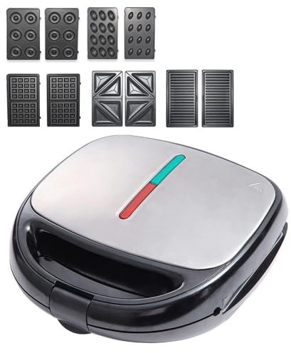 5 In 1 Belgisches Waffeleisen Mit Abnehmbaren Platten Mini-Waffelmaschine Doppelseitige Gleichmäßige Erwärmung Für Individuelle Waffeln, Paninis, Hash Browns Geschenkideen