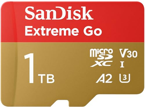 SANDISK 1TB Extreme Go Micro SDXC Karte (Für Android Smartphones und Tablets, Action Cams, Drones, UHS-I, bis zu 200 MB/s 5K, 4K UHD, Rescue Pro Deluxe, V30, Class 10, U3) Für Amazon