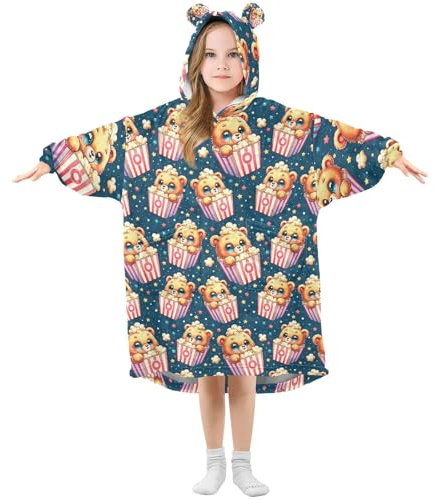 Mnsruu Couverture à capuche surdimensionnée pour fille - Motif coquelicots - Ours en peluche - Étoile de maïs à popcorn - Couverture douce et chaude en polaire, multicolore, 150 Grande taille