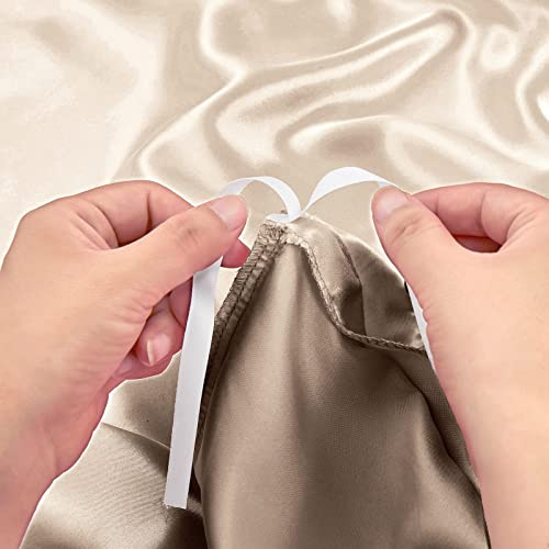 AVINYA Divine Pure Mulberry Silk 16 Momme Duvet Cover Set - 3 Piece Set - Queen Beige Solid - 100% Mulberry Silk Duvet Set with Zipper & Corner Ties, OekoTex Certified