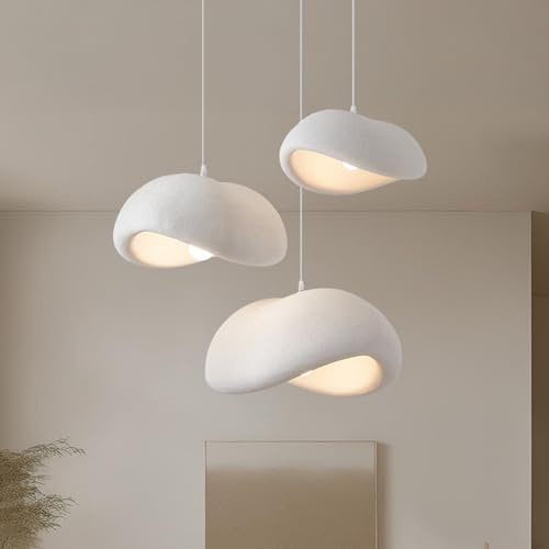 Moderne 3-Flammig Pendelleuchte,Weiß Wabi-sabi Stil Esszimmer Hängeleuchte | E27 Polyethylen-Kronleuchter Kücheninsel Pendellampe Höhenverstellbare Hängelampe Für Wohnzimmer Esszimmer(3 heads/S+M+L)