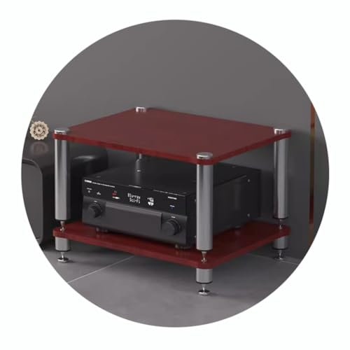 HiFi-Regal mit 4 Etagen, AV-Regal, HiFi-Ständer, Plattenspielerständer, Geräte, Schrank, Audio-Rack mit stoßdämpfenden Füßen, Audio-Video-Komponenten (rot, 60 x 48 x 40 cm)