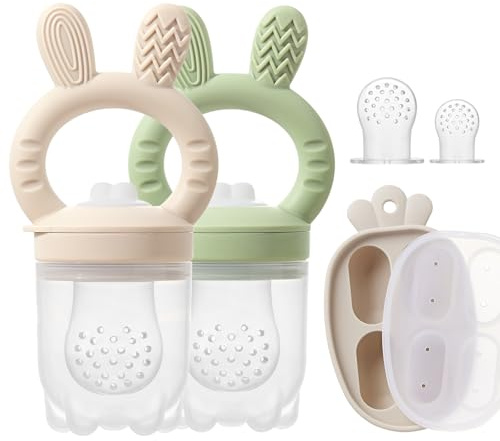 KIAANS Ciuccio per Frutta Neonati Masticatore in Silicone Senza BPA Distributore di Frutta e Accessorio Alimentazione Autonoma (Oliva)