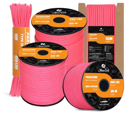 Abma Cord 4mm Paracord 550 Nylon Cuerda 10m Tipo III 7 Hebras Paracaídas | Max 250 kg(550lbs), Exterior, Bricolaje , Camping