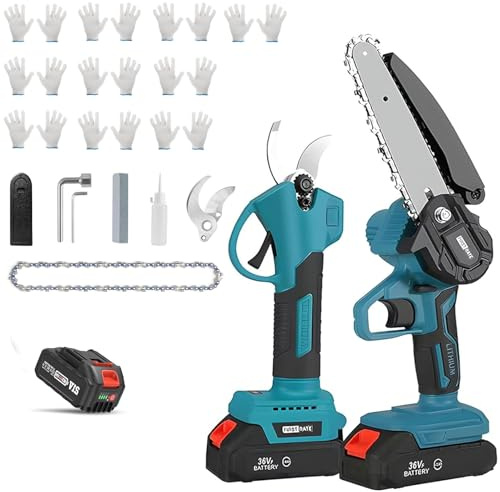Sécateur électrique sur perche, sécateur électrique sans fil, sécateur portable sans balais, ciseaux de jardin alimentés par batterie Li-ion 2,0 Ah avec lames SK5, réglage de l'angle et 10 gants