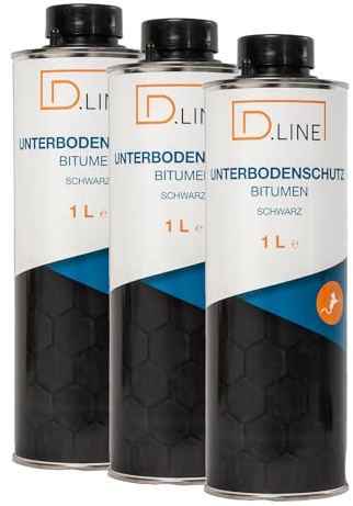 D.LINE Unterbodenschutz UBS Bitumen schwarz 1 Liter | Spritzpistolendose, 3x 1 Liter