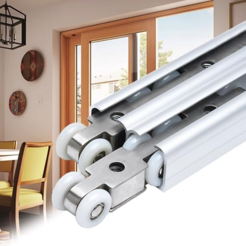 Schiebetürbeschlag Schiebetür Laufschien Doppelte Schiebetürschiene 90 150 240 300 365 450 540 600 cm, Beschlagsatz für Deckenmontage für Schranktaschentüren, Aluminium-Scheunentorschienenanschlag(Sil
