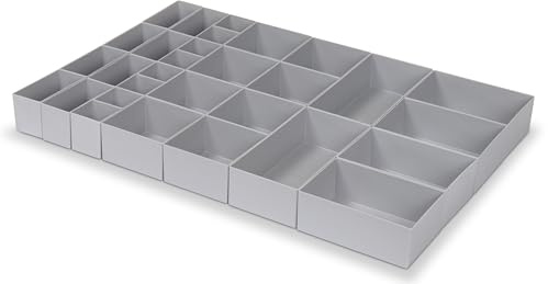 1a-TopStore 22-tlg. Schubladen-Einsatzkästen-Set, für Schubladen von Material- und Werkzeugschrank-Schubladen, 63 mm hoch, 600x440x63 mm (LxBxH) (Grau)