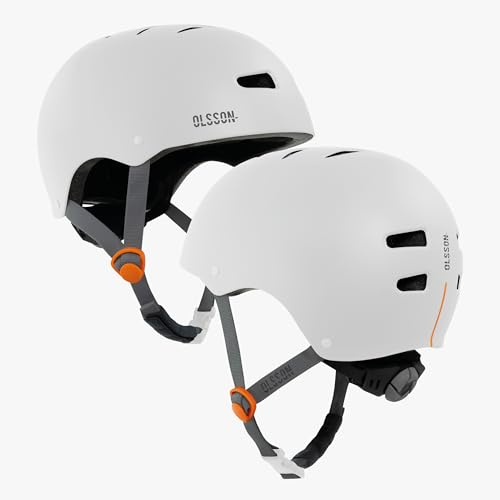 OLSSON - Casque Urban Rider - Tailles S à L (54-58 cm) - Réglable - Homologué - Résistant aux Chocs 360° - Doublure Amovible - Ventilation - pour trottinettes, Rollers, vélos et Skate (Blanc, S)