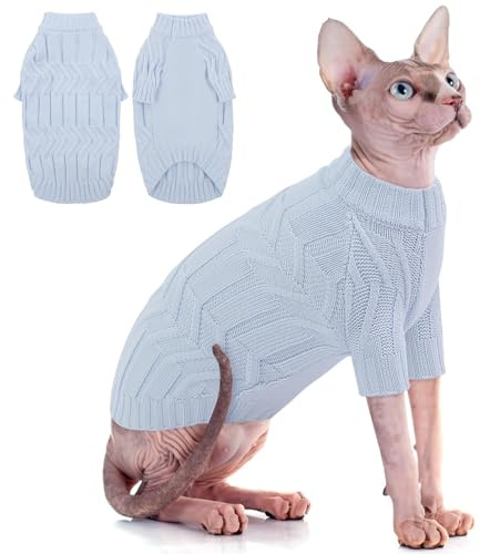 ASENKU Cat Sweater Soft Warm Puppy Clothes Knitwear for Kittens & Small Dogs, Thick Knitted Sweater for Sphynx Hairless Cats Teacup Chihuahua and Extra Small Dogs (Blue, M)