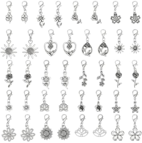 PH PandaHall 40 Stück Blume Clip auf Charme Anhänger, 20 Stil Antike Goldene Blüte Charms