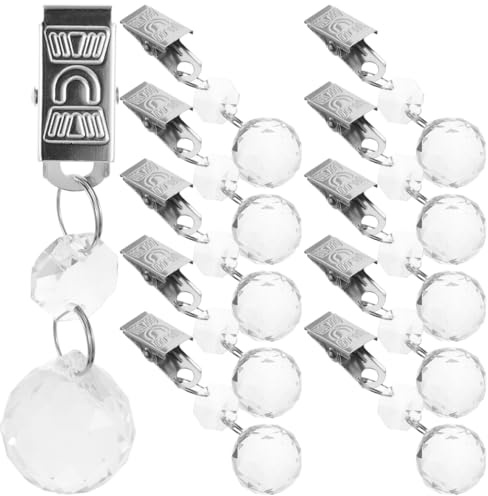 MUCKLILY Kristall Tischdeckenklammern Mit Tropfen Anhängern 12Er Set Metall Gewichte Für Garten Terrasse Outdoor Tischdeckenbeschwerer 3.15 Zoll Länge