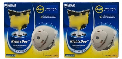 Antizanzare Elettrico Inodore a Sabbia Compressa, Efficace 24 Ore al Giorno per 10 Giorni, Diffusore e Ricarica (2 Unità)