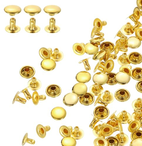 QUARKZMAN 100 Pcs Rivet à Visser de Remplacement en Métal, 8mm x 8mm x 6mm Rivets tubulaires en Acier au Carbone, Kit de Fixation pour Cuir pour Sacs, Livres, Colliers, Laisses, Or | Goupilles tubulaires en acier au carbone à tête ronde pour décoration de ceintures, vêtements, loisirs créatifs
