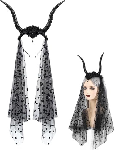 Sghtil Halloween-Stirnband | Diadem mit Ziegenhörnchen Gothic mit Schleier – Zubehör Cosplay Party Kostüm Karneval Abend Thematische Show